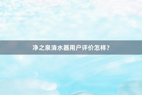 净之泉清水器用户评价怎样？